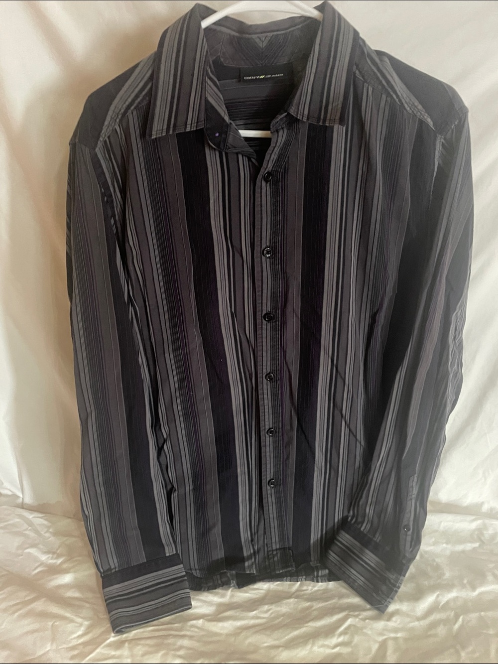 DKNY Men’s Striped Button-Down Shirt — Black & Gray